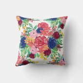 ネイビーブルーとレッドウォーターカラーbohoシックな花 クッション (裏面)