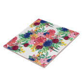 ネイビーブルーとレッドウォーターカラーbohoシックな花 タイル (側面)