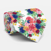 ネイビーブルーとレッドウォーターカラーbohoシックな花 ネクタイ (ロール)
