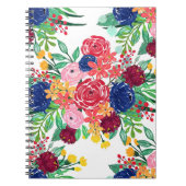 ネイビーブルーとレッドウォーターカラーbohoシックな花 ノートブック (正面)