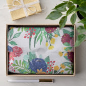 ネイビーブルーとレッドウォーターカラーbohoシックな花 薄葉紙 (ギフト)