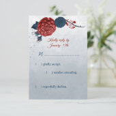 ネイビーブルーとレッドフラワー 出欠カード (スタンド正面)