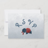 ネイビーブルーとレッドフラワー 出欠カード (裏面)