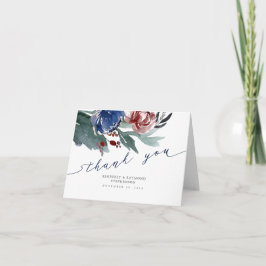 ネイビーブルーとレッドフローラリース結婚の感謝 サンキューカード