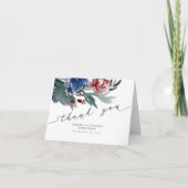 ネイビーブルーとレッドフローラリース結婚の感謝 サンキューカード (正面)