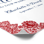 ネイビーブルーとレッドフローラレース結婚のウェルカムサイン ポスター (角)