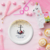 ネイビーブルーとレッドフローラ航海のいかり結婚 ペーパープレート (パーティー)