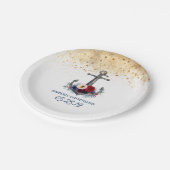 ネイビーブルーとレッドフローラ航海のいかり結婚 ペーパープレート (アングル)