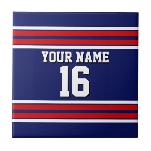 ネイビーブルーとレッドホワイトストライプチームジャージー タイル (正面)