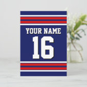 ネイビーブルーとレッドホワイトストライプチームジャージー 招待状 (スタンド正面)