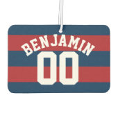 ネイビーブルーとレッドラグビーストライプグの名前番号 カーエアーフレッシュナー (裏面)