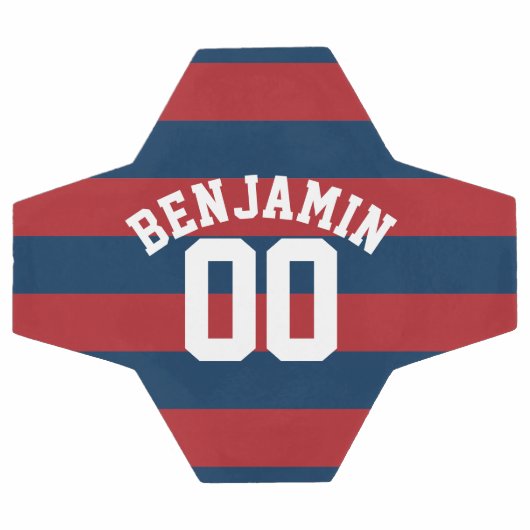 ネイビーブルーとレッドラグビーストライプグの名前番号 サッカーボール (フラット)