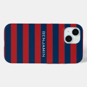 ネイビーブルーとレッドラグビーストライプ名前をカスタムする付き Case-Mate iPhoneケース (裏面 (横))