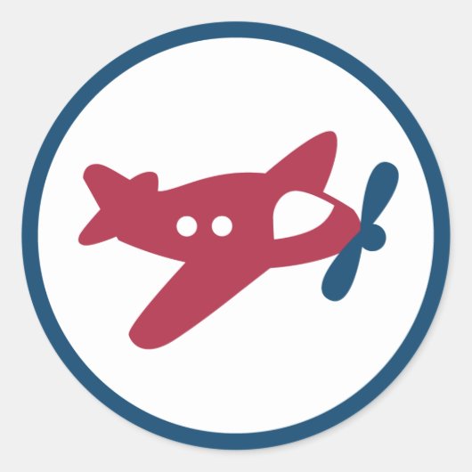 ネイビーブルーとレッドヴィンテージ飛行機航空便 ラウンドシール (正面)