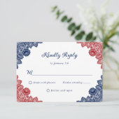 ネイビーブルーとレッド素朴フローラレース結婚ズ 出欠カード (スタンド正面)