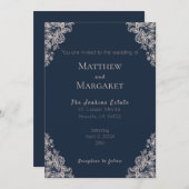 ネイビーブルーとレース結婚ズ 招待状 (正面/裏面)