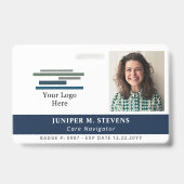 ネイビーブルーとロゴ&写真の従業員ID バッジ (Front)