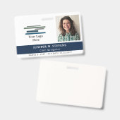 ネイビーブルーとロゴ&写真の従業員ID バッジ (Front & Back)