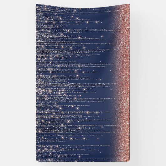 ネイビーブルーとローズゴールドのグリッター輝く背景 横断幕 (縦)