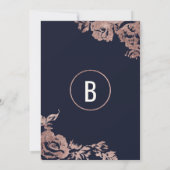 ネイビーブルーとローズゴールドのフラワー ブランシュとバブルリー 招待状 (裏面)