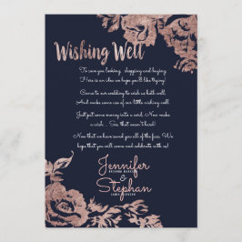 ネイビーブルーとローズゴールドの花のウィッシュウェル 招待状