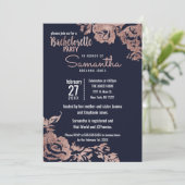 ネイビーブルーとローズゴールドの花のバチェロレッテパーティー 招待状 (スタンド正面)