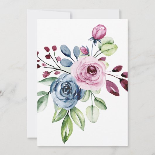 ネイビーブルーとワインウォーターの色のフローラ結婚ズ 招待状 (裏面)