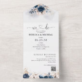 ネイビーブルーと埃っぽいバラすべて1つの結婚式の招待 オールインワン招待状 (内側)