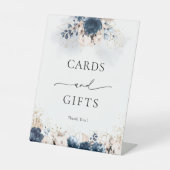 ネイビーブルーと埃っぽいバラカードとギフトサイン 台座サイン (正面)