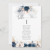 ネイビーブルーと埃っぽいバラテーブルの座席表 (正面)