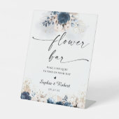 ネイビーブルーと埃っぽいバラフラワーバーサイン 台座サイン (正面)