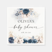 ネイビーブルーと埃っぽいバラベイビーシャワーペーパーナプキン スタンダードカクテルナプキン (正面)