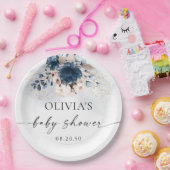 ネイビーブルーと埃っぽいバラベビーシャワー紙プレート ペーパープレート (パーティー)