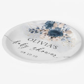 ネイビーブルーと埃っぽいバラベビーシャワー紙プレート ペーパープレート (アングル)