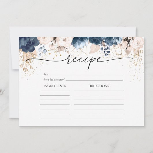 ネイビーブルーと埃っぽいバララージレシピカード 招待状 (裏面)