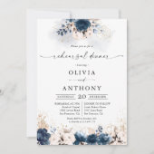 ネイビーブルーと埃っぽいバラリハーサルディナー 招待状 (正面)