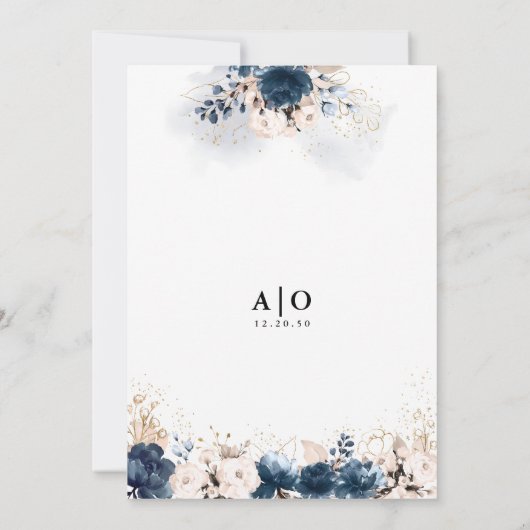 ネイビーブルーと埃っぽいバラリハーサルディナー 招待状 (裏面)