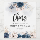 ネイビーブルーと埃っぽいバラ結婚のワインラベル ワインラベル (シングルラベル)