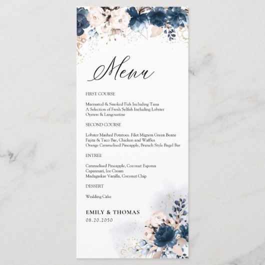 ネイビーブルーと埃っぽいバラ結婚フローラのメニュー メニュー (正面)