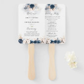 ネイビーブルーと埃っぽいバラ結婚式 プログラムハンドファン ハンドファン (正面&裏面)