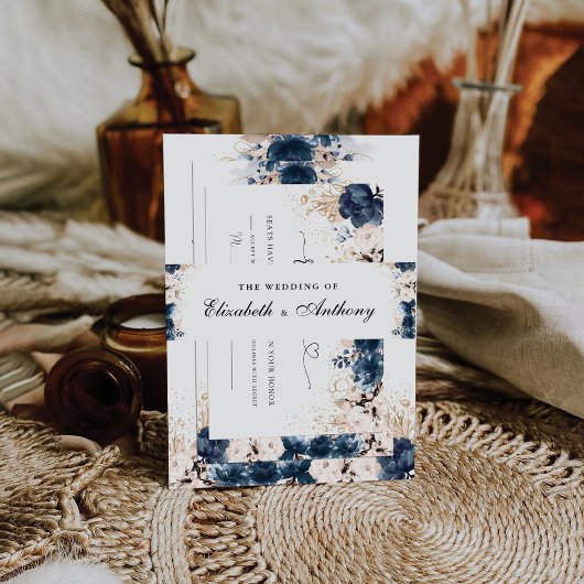 ネイビーブルーと埃っぽい結婚式招待状ベリーバンド 招待状ベリーバンド