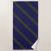 ネイビーブルーと木炭ストライプ五つ ビーチタオル (正面)