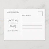 ネイビーブルーと桃の花の日付写真を保存 案内ポストカード (裏面)