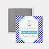ネイビーブルーと水色の海軍風結婚式 Save the Date マグネット (正面/裏面)