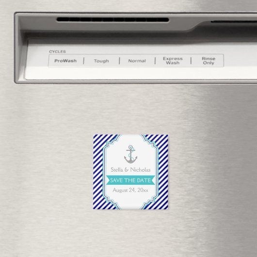 ネイビーブルーと水色の海軍風結婚式 Save the Date マグネット (インサイチュ (食洗機))