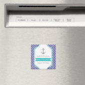 ネイビーブルーと水色の航海をテーマにした結婚式のSave the Date マグネット (インサイチュ (食洗機))