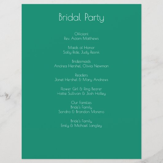 ネイビーブルーと深いグリーンボタニカル結婚式 プログラム (裏面)