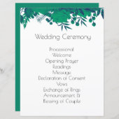 ネイビーブルーと深いグリーンボタニカル結婚式 プログラム (正面/裏面)