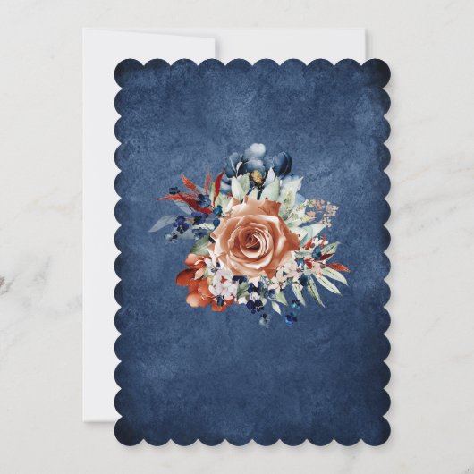 ネイビーブルーと焦げオレンジ結婚のサンキューカード 招待状 (裏面)