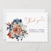 ネイビーブルーと焦げオレンジ結婚のサンキューカード 招待状 (正面)